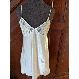 Vintage White Satin & Lace Slip Dress With Spaghetti Straps